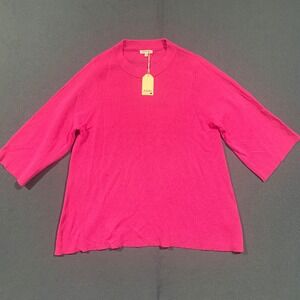 Jodifl Hot Pink 3/4 Sleeve Textured Knit Top NWT Womens Large Fuchsia Barbiecore